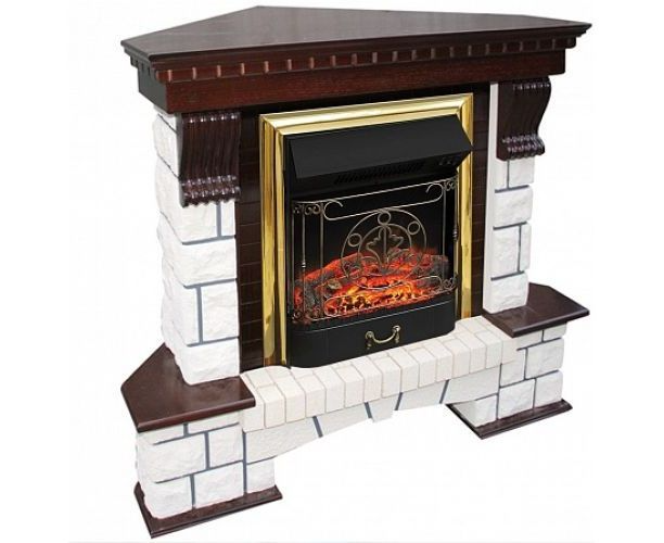 Кутовий камін Fireplace Естонія Білий + Темний дуб ефект мерехтливих дров зі звуком і обігрівом