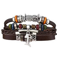 Набір шкіряних чоловічих браслетів — чоловічий браслет "Сова"