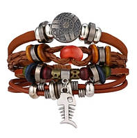 Набір шкіряних чоловічих браслетів — чоловічий браслет "Риба"