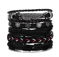 Набір шкіряних чоловічих браслетів — чоловічий браслет "Зірка"