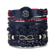 Набір шкіряних чоловічих браслетів — чоловічий браслет "Доллар"