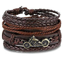 Набір шкіряних чоловічих браслетів — чоловічий браслет "Байк"