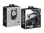 Навушники бездротові Cat Rainbow LED ear STN-28 котячі вушка Bluetooth 5.0 з картою пам'яті та FM, фото 3