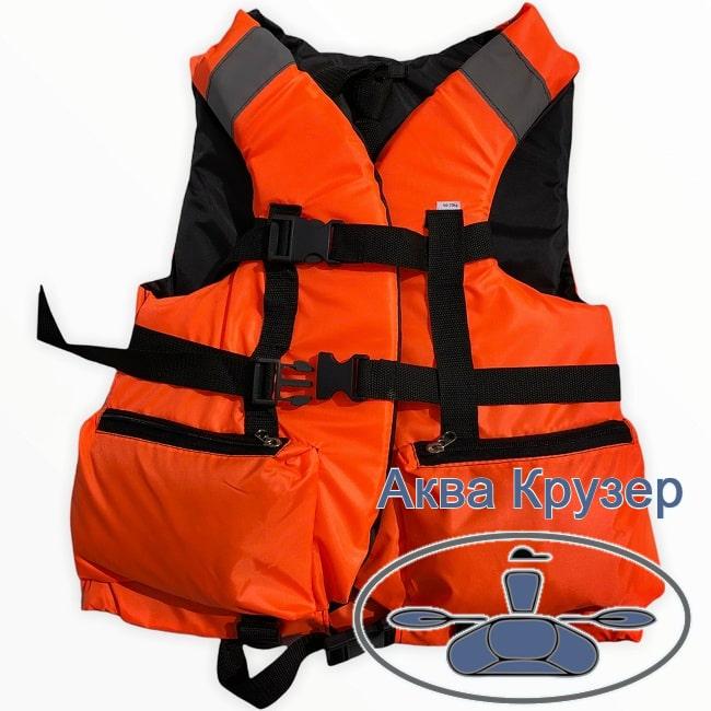 Спасательный страховочный жилет 100-120 кг с карманами оранжевый сертифицированный для рыбалки с лодки на воде - фото 6 - id-p1460971061