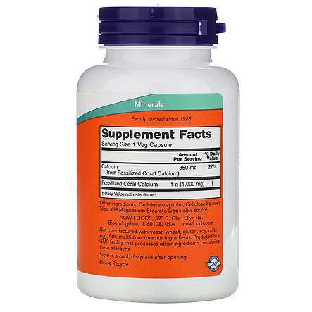 Мінерал Кальцій із коралів NOW Foods Coral Calcium 1000 мг 100 капс США, фото 3