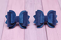 Бантики для волос на резинке Синие из экокожи и бархата в школу / украшение для девочки набор 2 шт 447 Об