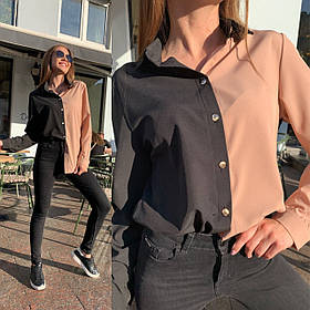 Двоколірна блузка-сорочка із софту 35-195