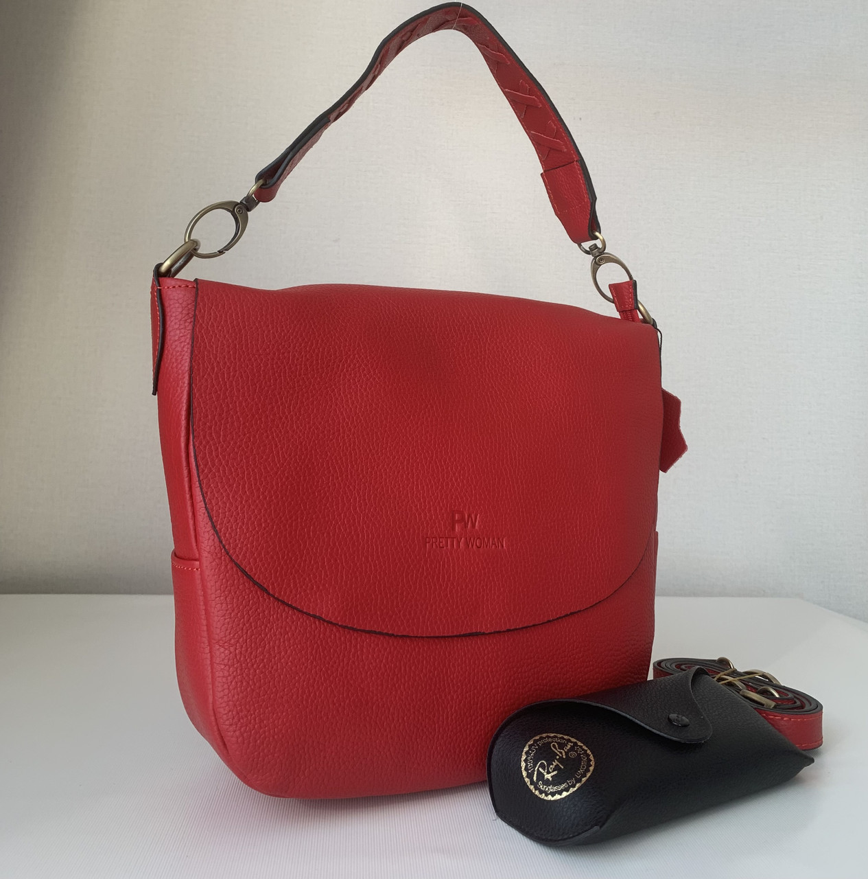 Жіноча сумка седельная червона з натуральної шкіри Pretty Woman