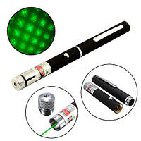 Лазер зелений 5 мВт 532нМ, лазерна указка на батарейках + насадка