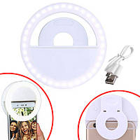 Кільцева LED лампа для селфи на смартфон кліпса, прищіпка, c АКБ