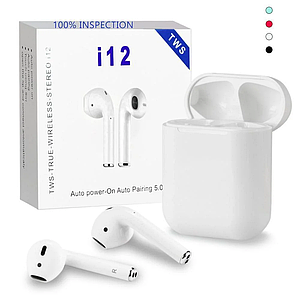 Бездротові Bluetooth-навушники i12-TWS white. Блютуз гарнітура. Гарнітура