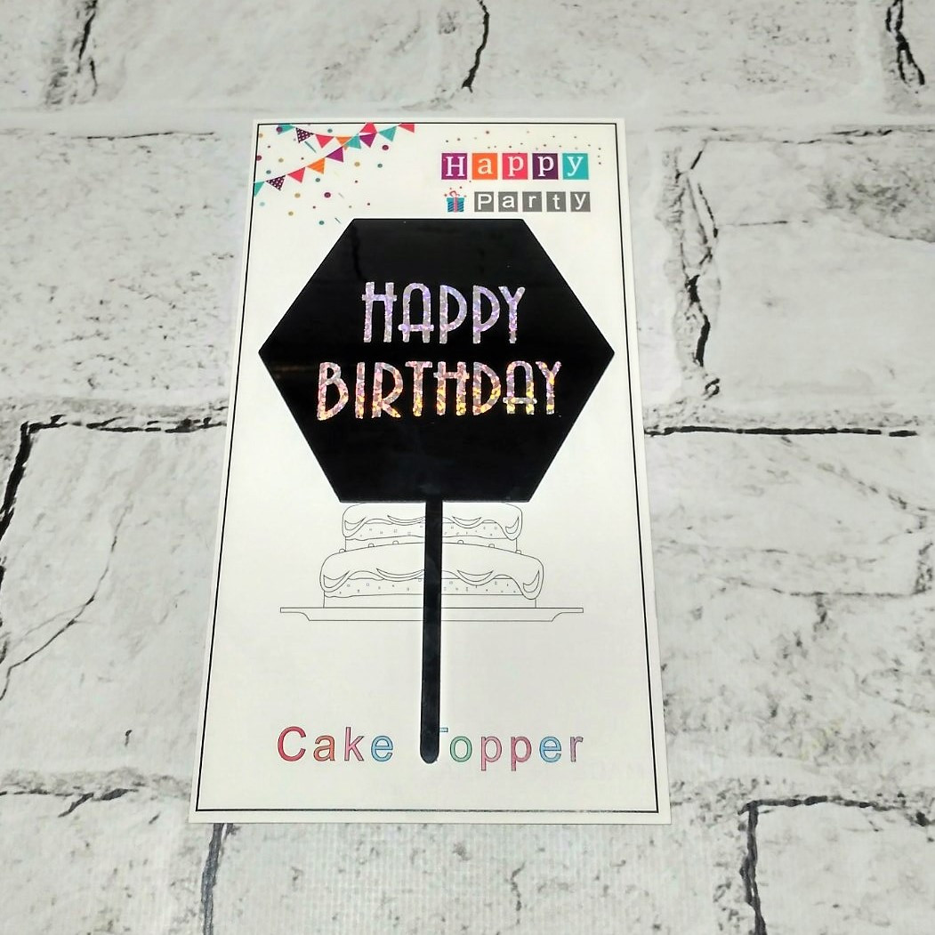 Топпер в торт Happy Birthday, чорний