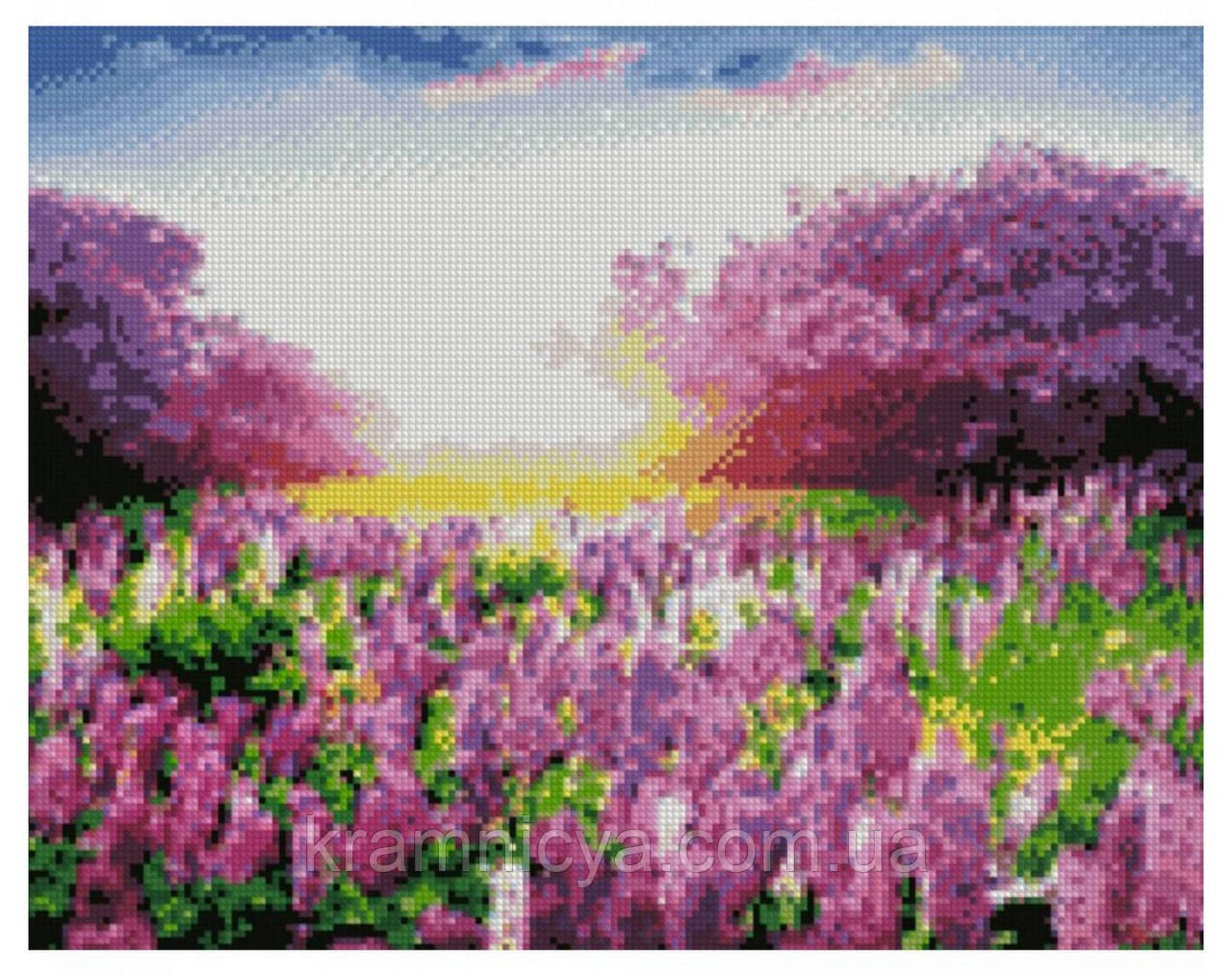 Алмазна мозаїка Поле фіолетових квітів, 40х50 Strateg (FA40198), фото 1