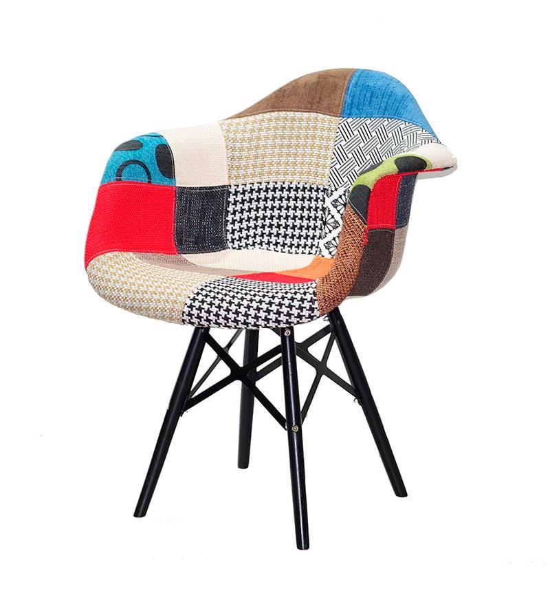 Крісло Leon Soft XXL-BK Печворк №1 (клапті), чорні дерев'яні ніжки DAW armchair Charles Eames, стиль loft