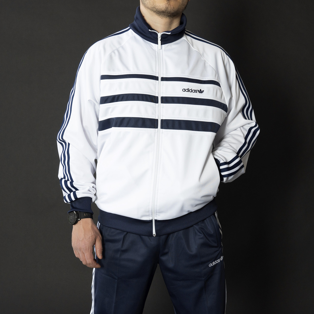 Чоловічий спортивний костюм Адідас Зебра біла Вінтаж 90-х Adidas Австрія Спортивні костюми великі розміри