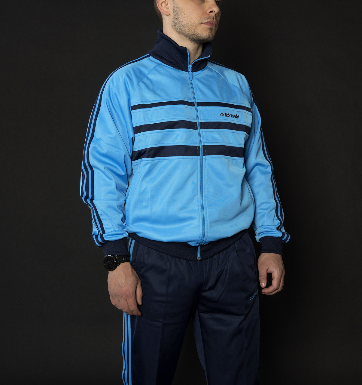 Чоловічий спортивний костюм Адідас Зебра блакитна Вінтаж 90-х Adidas Австрія Спортивні костюми великі розміри