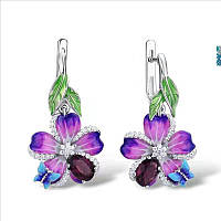 Креативные богемные фиолетовые эмалевые серьги с цирконом в виде цветка