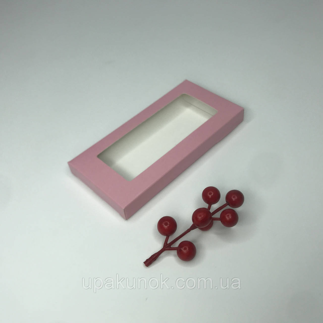 Коробка для шоколаду, 155*75*15 мм, з вікном, рожева