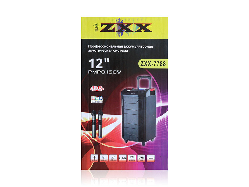 Акустична переносна колонка ZXX-6666 60Вт 12" 74x41x37см USB/SD/FM/BT/2MIC 1шт 9820