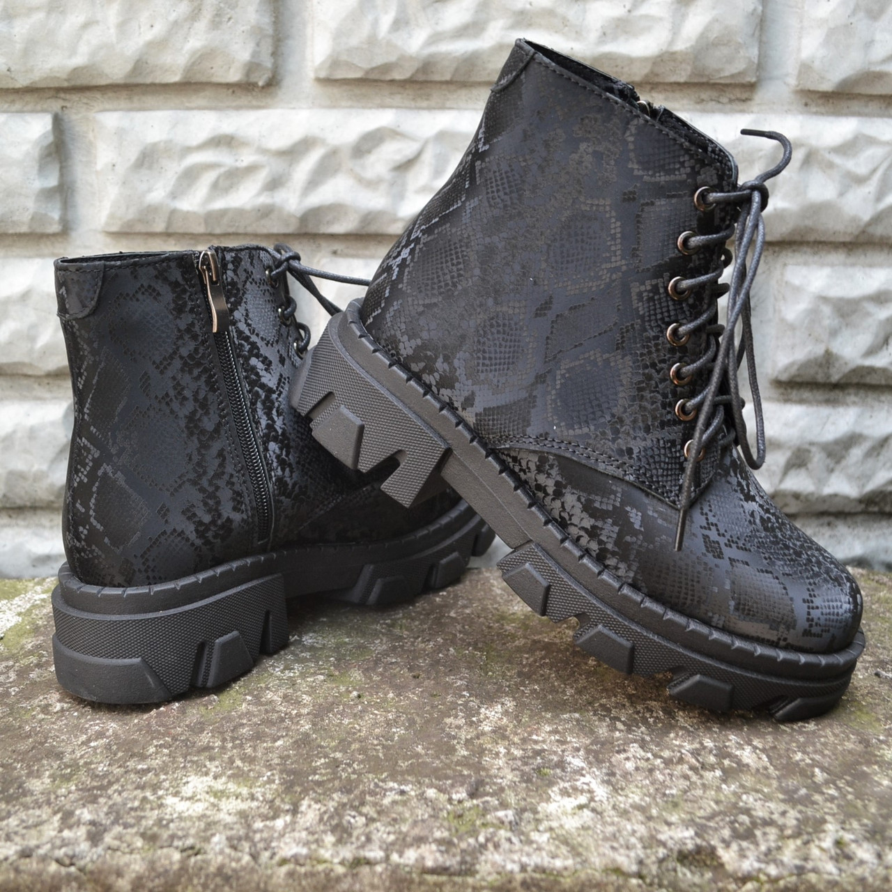 Шкіряні черевики на тракторній підошві зі шнурками., фото 1