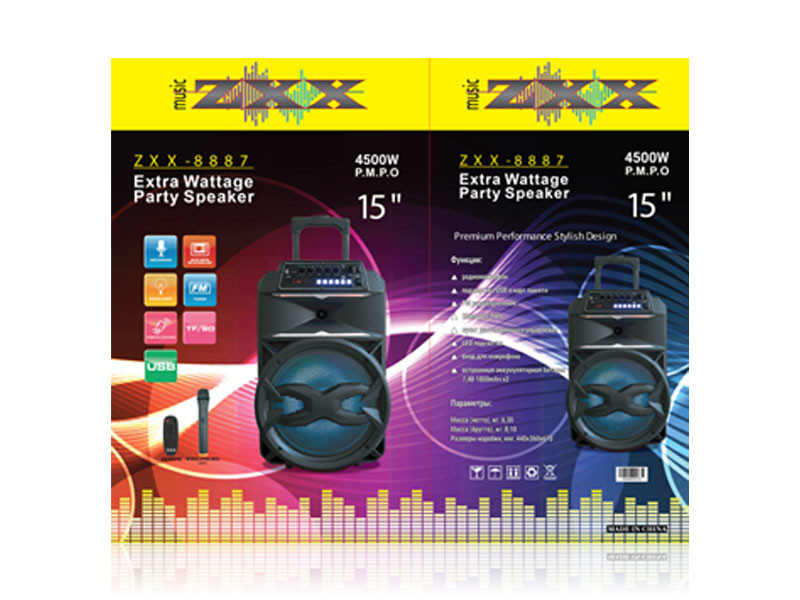 Акустична переносна колонка ZXX-8887 50Вт 12" 41х63х30см USB/SD/FM/BT/MIC/ДК 1шт 9449