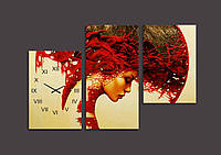 Настенные часы на холсте абстракция девушка с бесшумный механизм красные деревья минимали 90х60 из3х