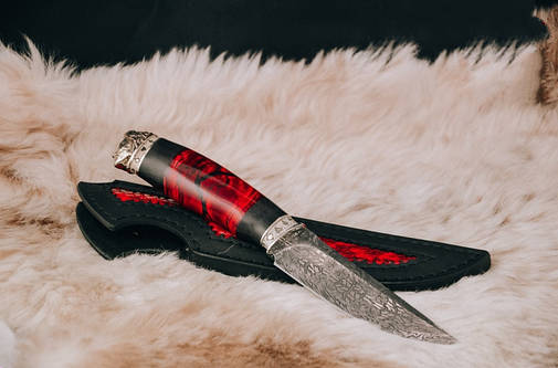 Авторський колекційний ніж із зубом maмонта "Joker", мозаїчний дамаск, 260 мм, фото 2