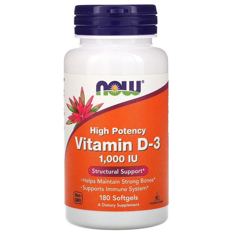 NOW Foods, високоефективний вітамін D3, 1000 МО, 180 капсул