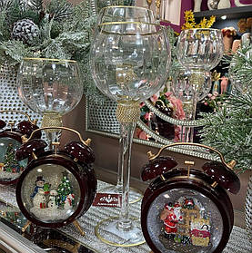 Набір (3 шт) скляних свічників зі стразами (колір - прозорий з сріблом)