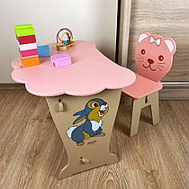 Набір стіл у вигляді хмарки та стул котик рожевого кольору