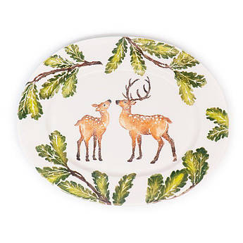 Блюдо сервірувальне овальної форми з новорічним малюнком "Лісовий олень"