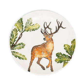 Блюдо керамічне кругле з новорічним малюнком «Лісовий олень» Villa Grazia