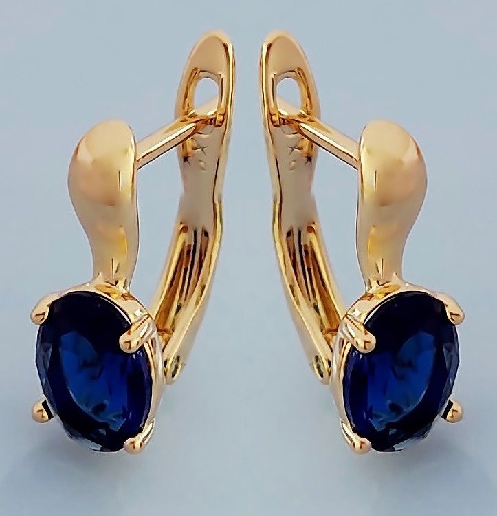 Сережки ХР з синіми цирконами. Позолота 18К. Довжина: 1.6 см.