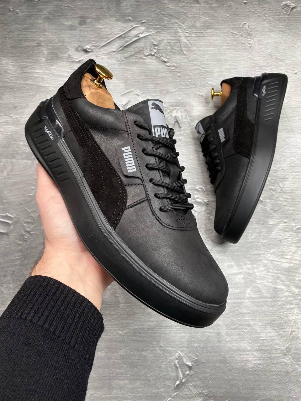 Кроссовки Puma кожаные Чёрные кеды Пума из натуральной кожи с кожаной подкладкой