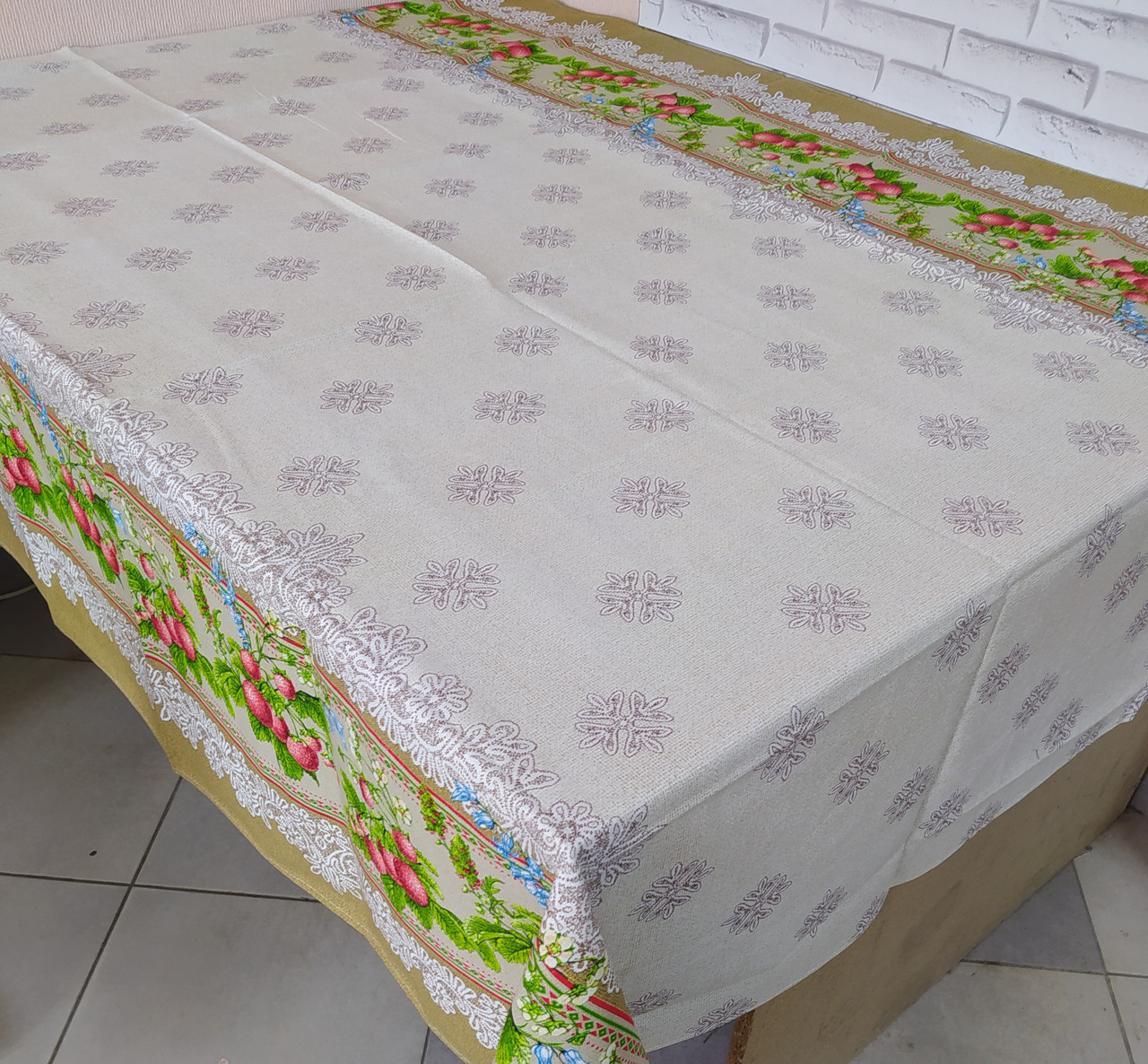 Скатертина лляна 220x150 розмір для святкового столу (N-806), фото 1