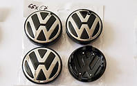 Ковпачки на титани "VW" (65/57мм) чорний/хром. пластик об'ємний логотип "Оригінал" (4шт)