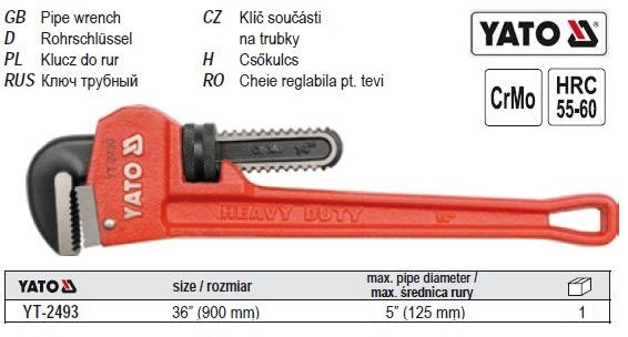 Ключ трубний прямий 36" l=900 мм YATO-2493