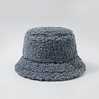 Женская меховая зимняя шапка-панама теплая плюшевая пушистая (Тедди, барашек, каракуль) Серая 2, WUKE One size