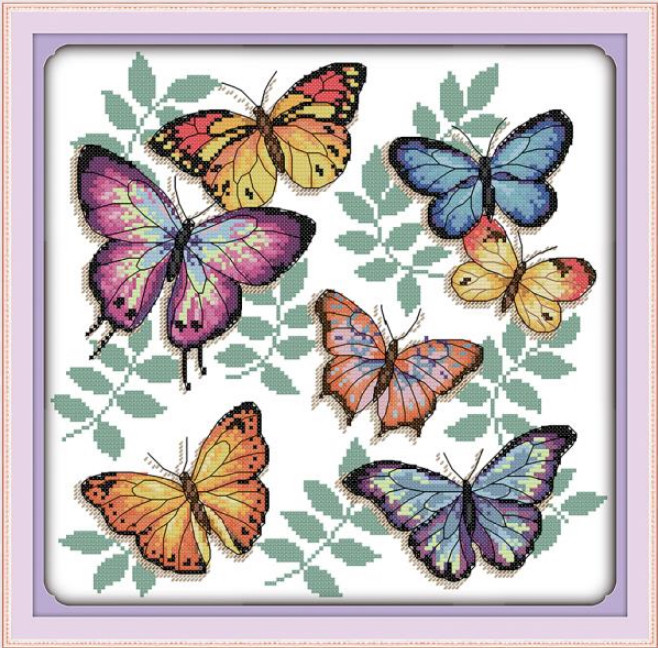 Набір для вишивання за нанесеною на канву схемою "The colorful butterflies 2". AIDA 14CT printed, 34*33 см