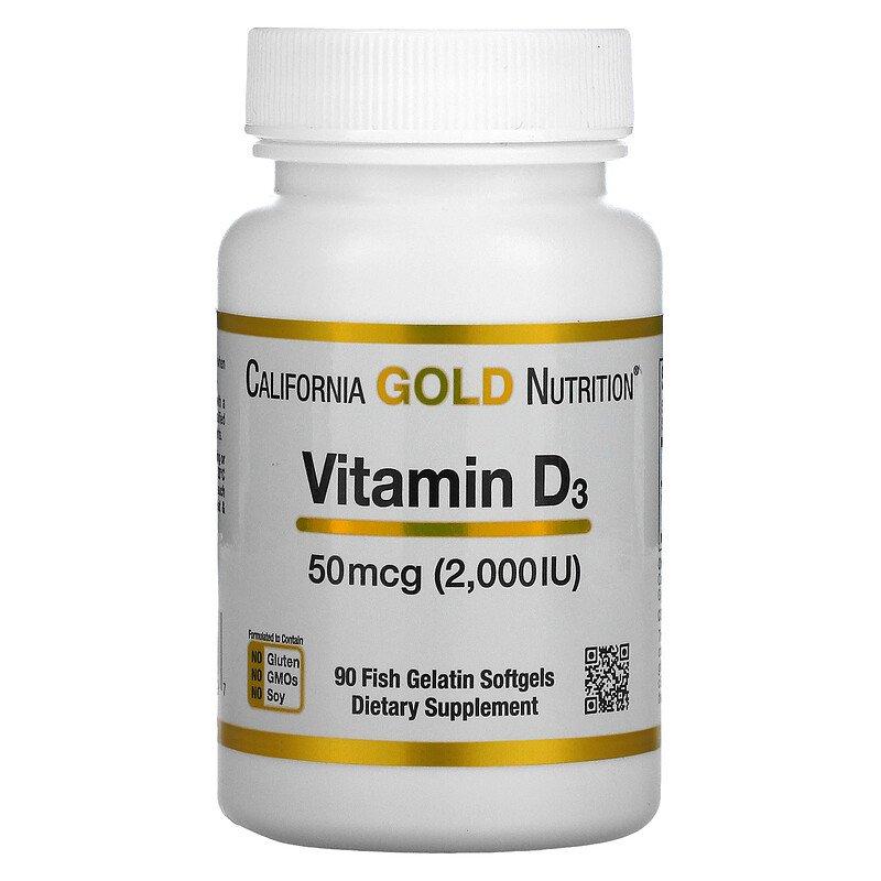 Vitamin D3 50 mcg 2,000 IU California Gold Nutrition 90 капсул