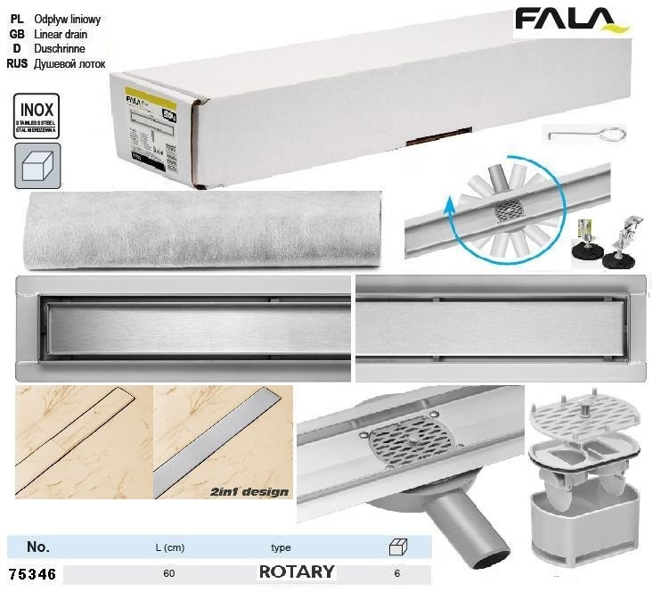 Трап для душу підлоговий ROTARY нержавійка 60 см поворотний сифон FALA-75346