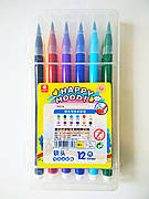 Фломастери 12 кольорів | Фломастери-пензлики 12 кольорів, в пластиковому боксі |