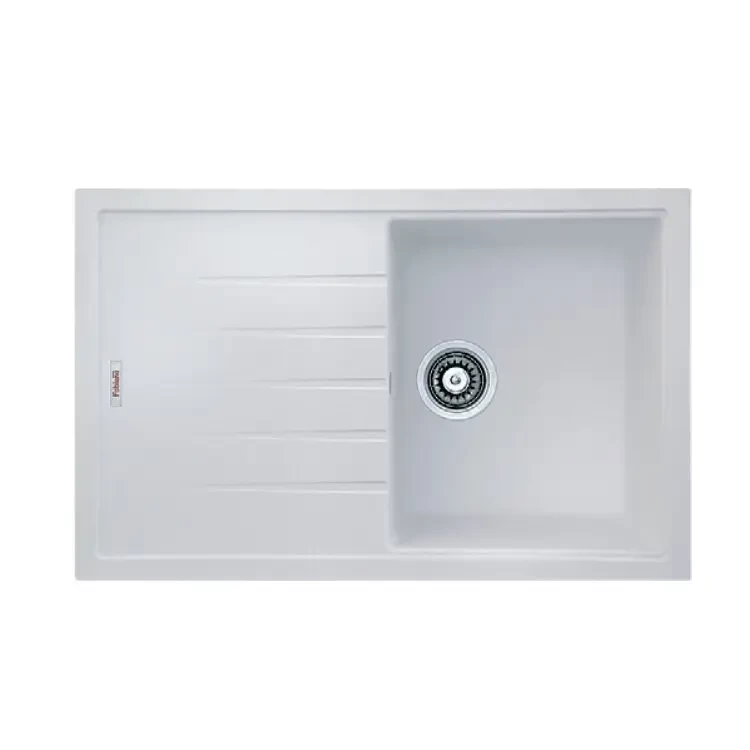 Гранітна кухонна мийка Fabiano Classic 78x50 Alpine White, біла, одночашева з крилом (8221.301.0317))