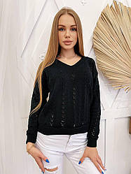 Ажурний в'язаний светр із вирізом бавовна