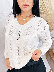 Ажурний в'язаний светр із вирізом бавовна