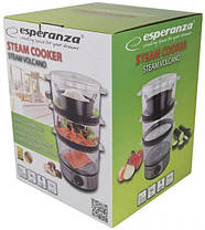 Пароварка Esperanza 400 Вт EKG009 3-рівнева з неіржавкої сталі з піддоном мультиварка з чашею 7.5 літр, фото 5