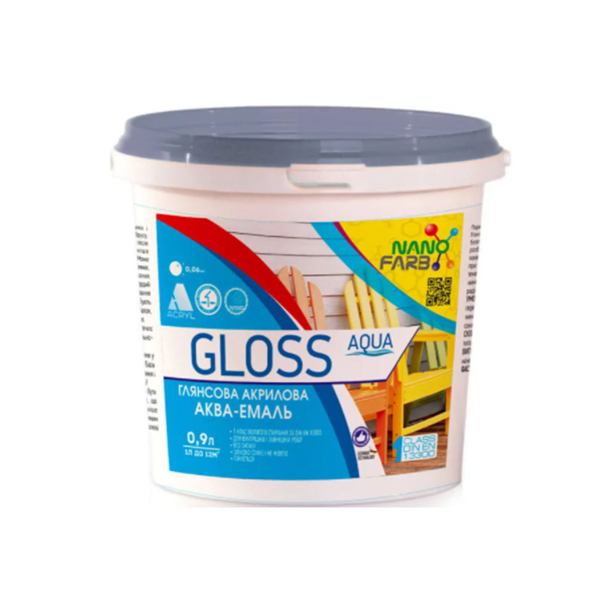 Емаль акрилова NanoFarb Gloss білий глянець 0.9л