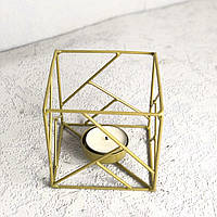 Підсвічник металевий золотистий в стилі лофт Куб 9.5*9.5 см