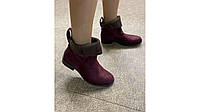 Женские ботинки ковбойки замшевые с отворотом бордовые на низком 36-38
