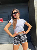 Короткие спортивные женские серые шорты камуфляж